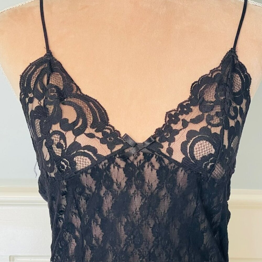 Vintage 70s Camisole Lace Peplum Nylon Sheer Lingerie Tank Top S/M - Picture 4 of 11